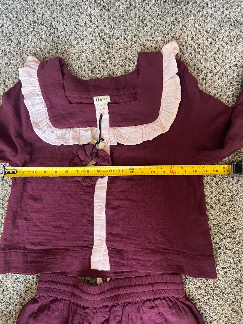 Nwt Tbco Cotton Cropped Leg Ruffle Pajamas. Size Medium — image 8 of 8
